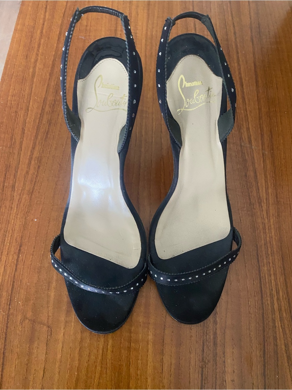 Christian Louboutin Black Rhinestone Studded Slingback Heels